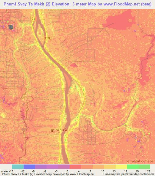 Phumi Svay Ta Mekh (2),Cambodia Elevation Map