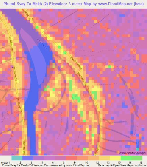 Phumi Svay Ta Mekh (2),Cambodia Elevation Map