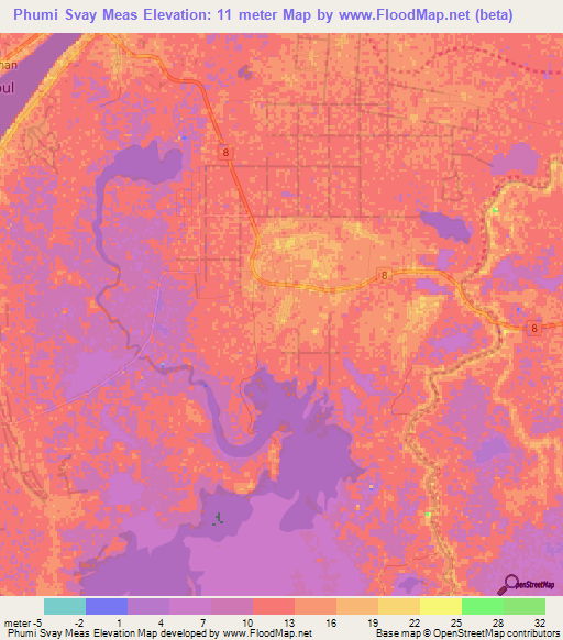 Phumi Svay Meas,Cambodia Elevation Map