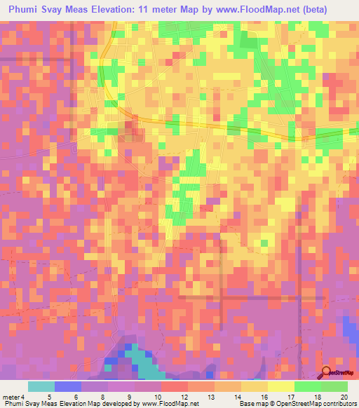 Phumi Svay Meas,Cambodia Elevation Map