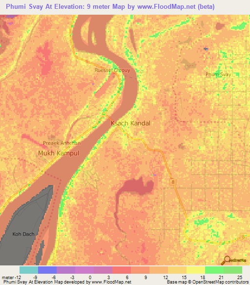 Phumi Svay At,Cambodia Elevation Map