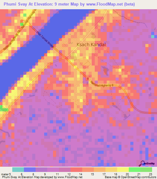 Phumi Svay At,Cambodia Elevation Map