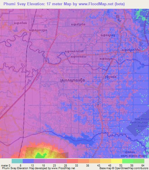 Phumi Svay,Cambodia Elevation Map