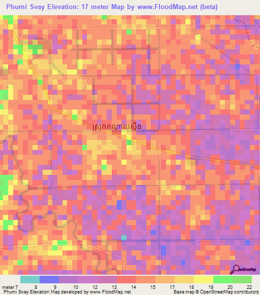 Phumi Svay,Cambodia Elevation Map