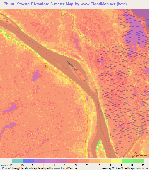 Phumi Stoeng,Cambodia Elevation Map