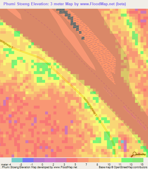 Phumi Stoeng,Cambodia Elevation Map