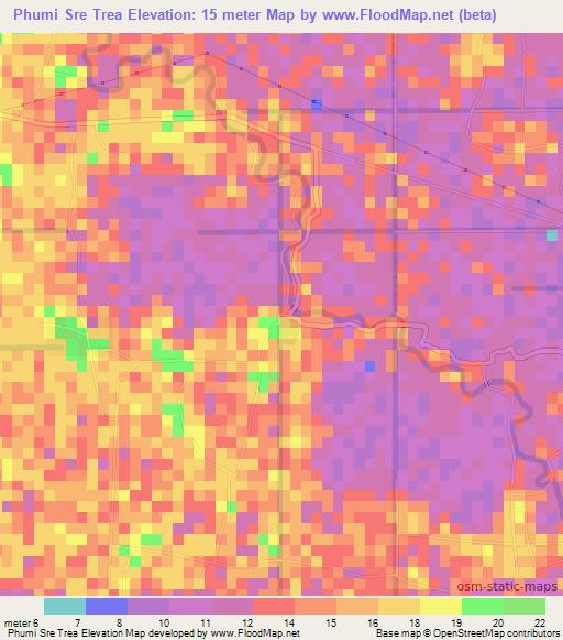 Phumi Sre Trea,Cambodia Elevation Map