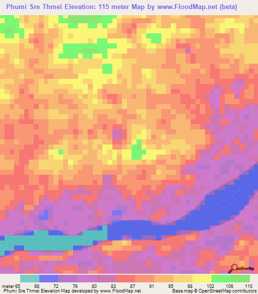 Elevation of Phumi Sre Thmei,Cambodia Elevation Map, Topography, Contour