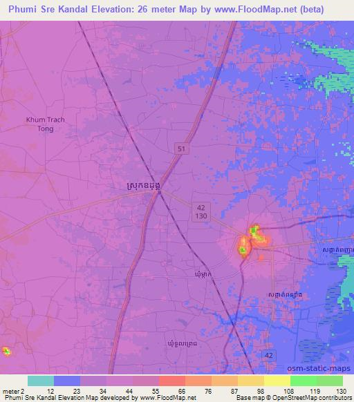 Phumi Sre Kandal,Cambodia Elevation Map