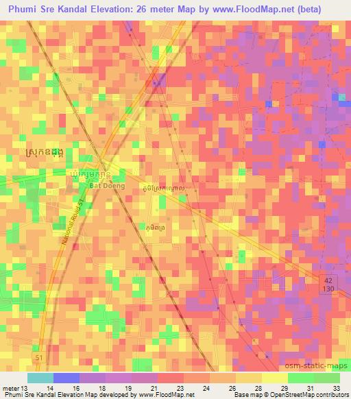 Phumi Sre Kandal,Cambodia Elevation Map