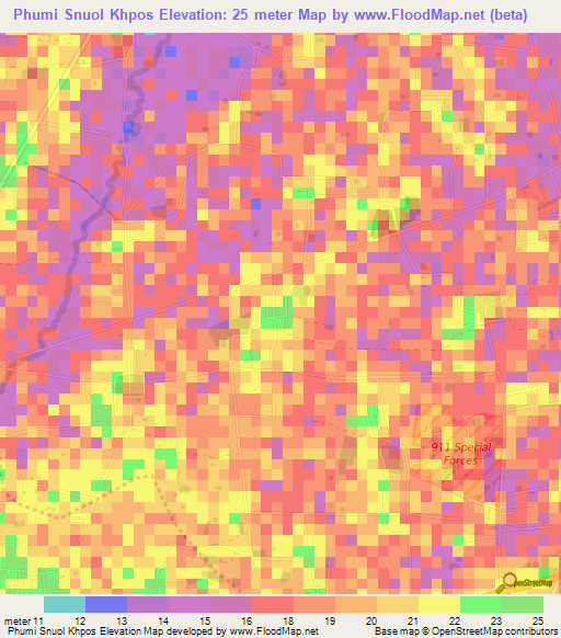 Phumi Snuol Khpos,Cambodia Elevation Map