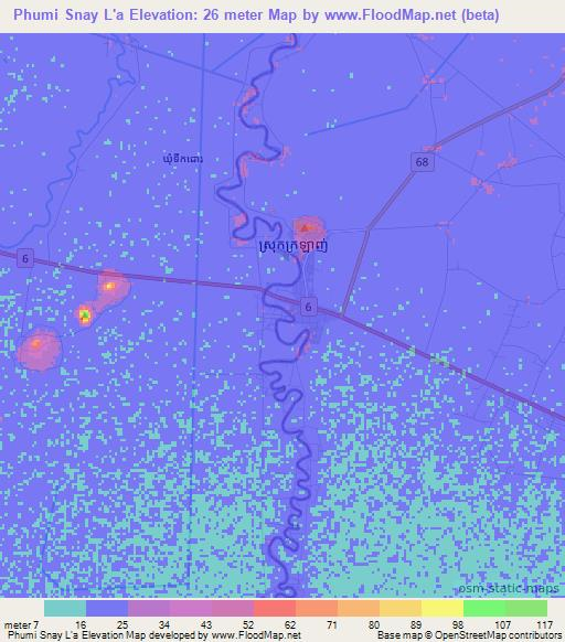 Phumi Snay L'a,Cambodia Elevation Map