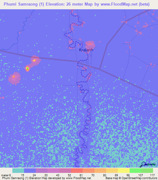 Phumi Samraong (1),Cambodia Elevation Map