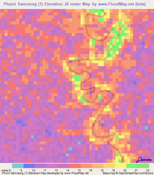 Phumi Samraong (1),Cambodia Elevation Map