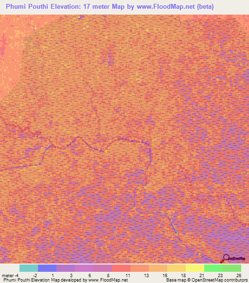 Phumi Pouthi,Cambodia Elevation Map