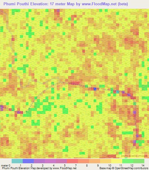 Phumi Pouthi,Cambodia Elevation Map