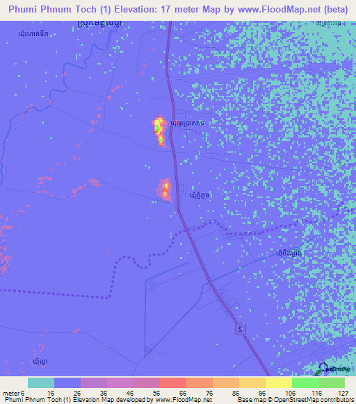 Phumi Phnum Toch (1),Cambodia Elevation Map