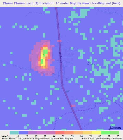 Phumi Phnum Toch (1),Cambodia Elevation Map