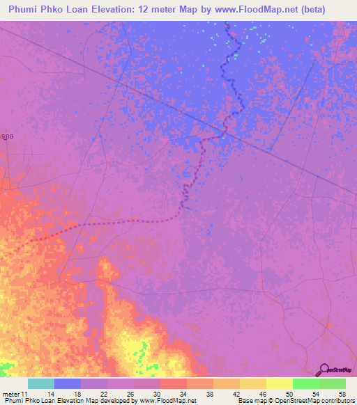 Phumi Phko Loan,Cambodia Elevation Map