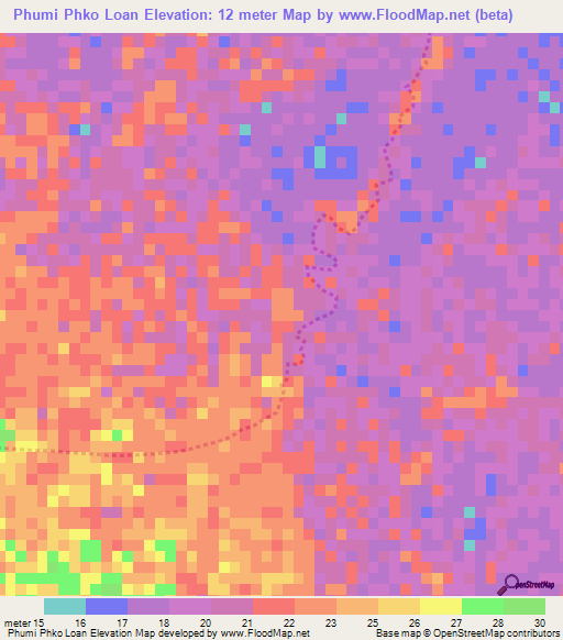 Phumi Phko Loan,Cambodia Elevation Map