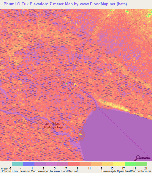 Phumi O Tuk,Cambodia Elevation Map