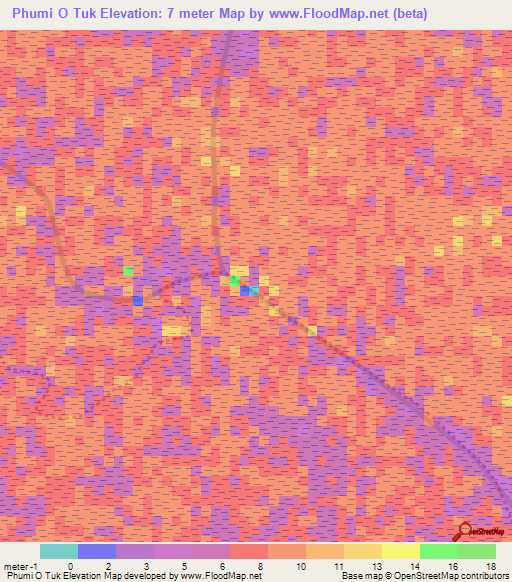 Phumi O Tuk,Cambodia Elevation Map