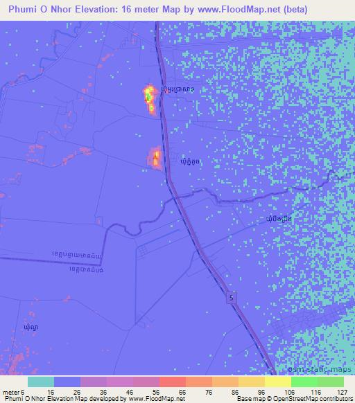 Phumi O Nhor,Cambodia Elevation Map