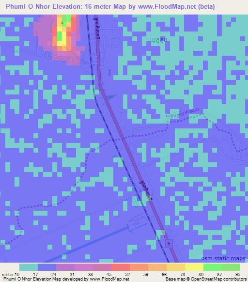 Phumi O Nhor,Cambodia Elevation Map