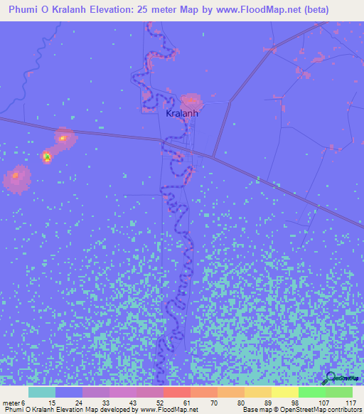 Phumi O Kralanh,Cambodia Elevation Map