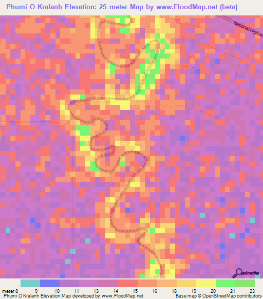 Phumi O Kralanh,Cambodia Elevation Map