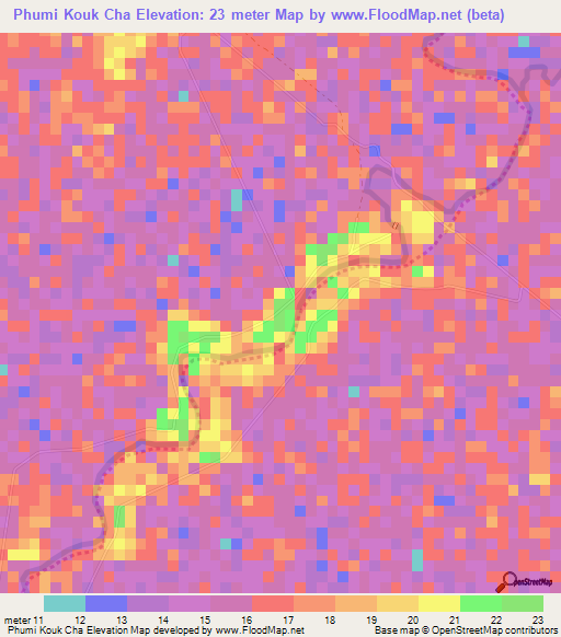 Phumi Kouk Cha,Cambodia Elevation Map