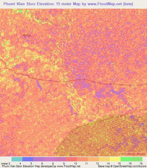 Phumi Kien Sbov,Cambodia Elevation Map