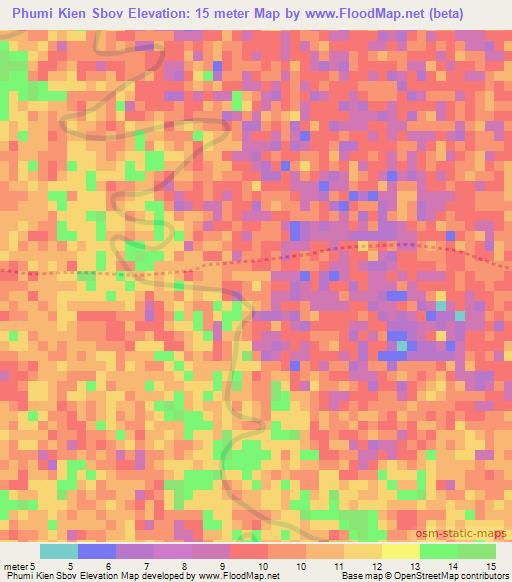 Phumi Kien Sbov,Cambodia Elevation Map