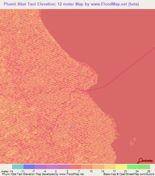 Phumi Kbal Taol,Cambodia Elevation Map