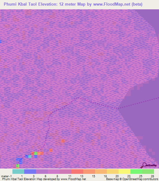 Phumi Kbal Taol,Cambodia Elevation Map