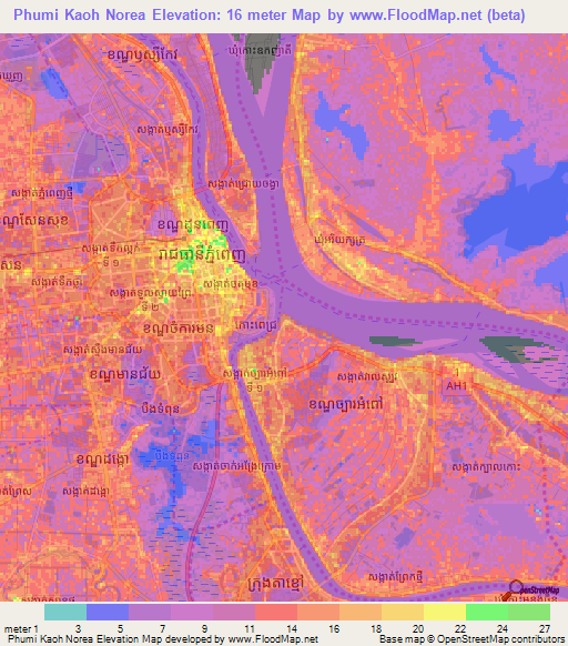 Phumi Kaoh Norea,Cambodia Elevation Map