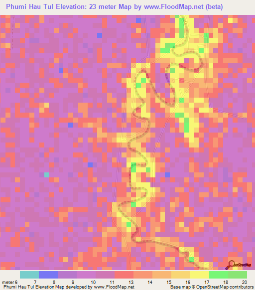 Phumi Hau Tul,Cambodia Elevation Map