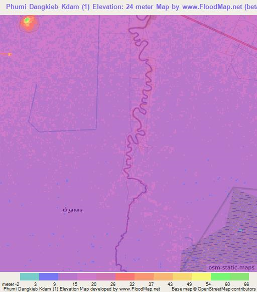 Phumi Dangkieb Kdam (1),Cambodia Elevation Map