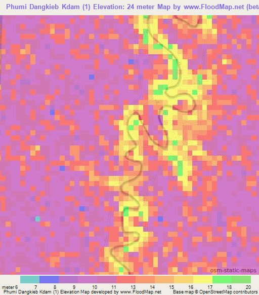 Phumi Dangkieb Kdam (1),Cambodia Elevation Map