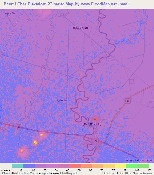 Phumi Char,Cambodia Elevation Map