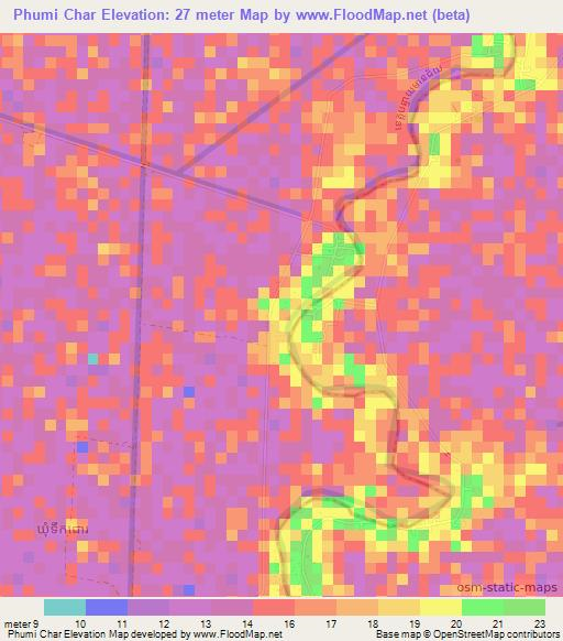 Phumi Char,Cambodia Elevation Map