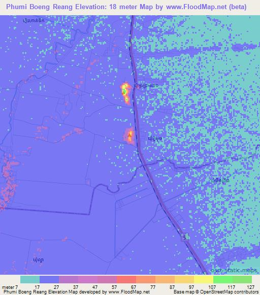 Phumi Boeng Reang,Cambodia Elevation Map