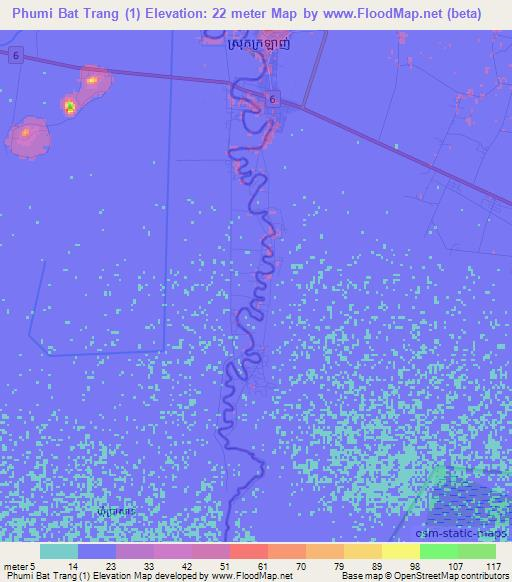 Phumi Bat Trang (1),Cambodia Elevation Map