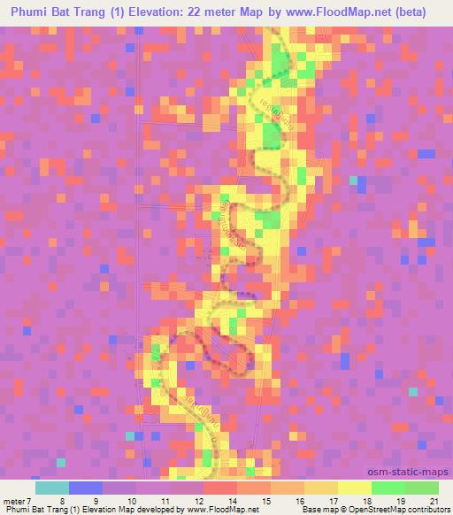 Phumi Bat Trang (1),Cambodia Elevation Map