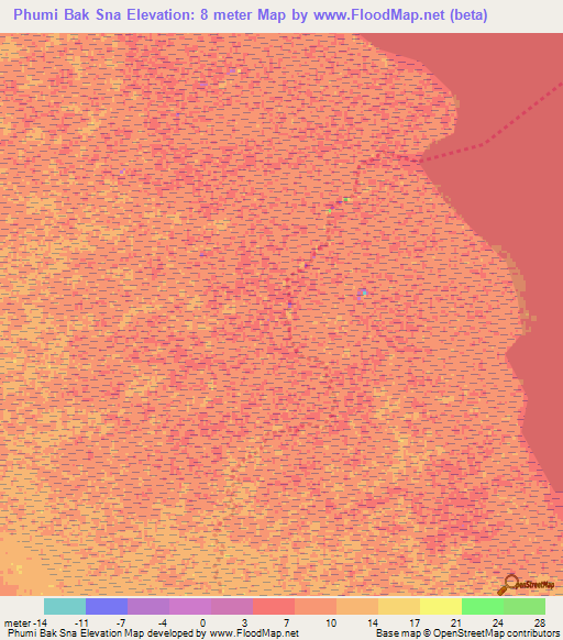 Phumi Bak Sna,Cambodia Elevation Map