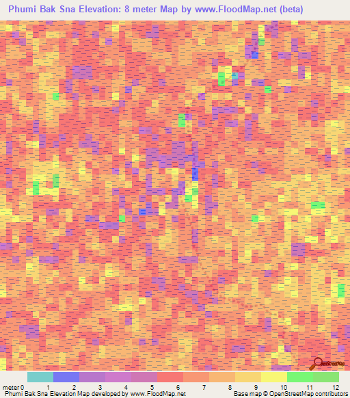 Phumi Bak Sna,Cambodia Elevation Map