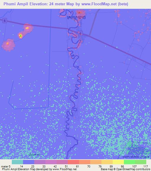 Phumi Ampil,Cambodia Elevation Map