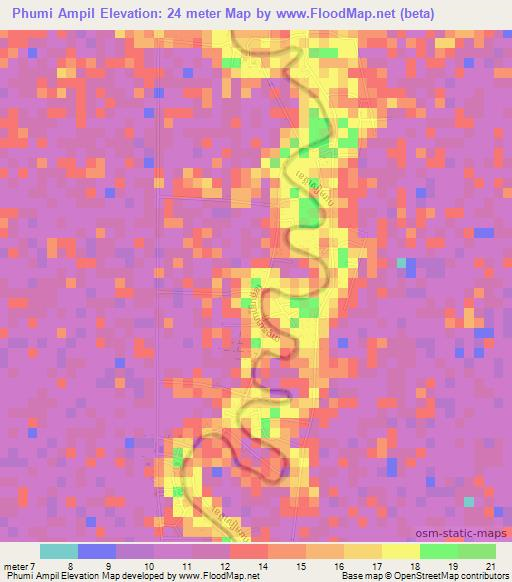 Phumi Ampil,Cambodia Elevation Map