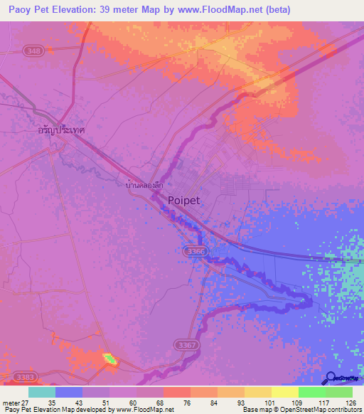 Paoy Pet,Cambodia Elevation Map