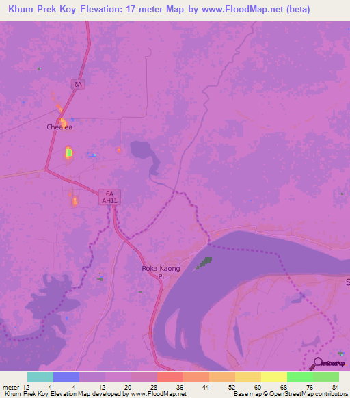 Khum Prek Koy,Cambodia Elevation Map